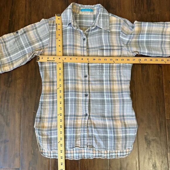 ALICE + OLIVIA Plaid Button Up Shirt Roll-Tab Sleeve Hi-Low 90s - Picture 9 of 10